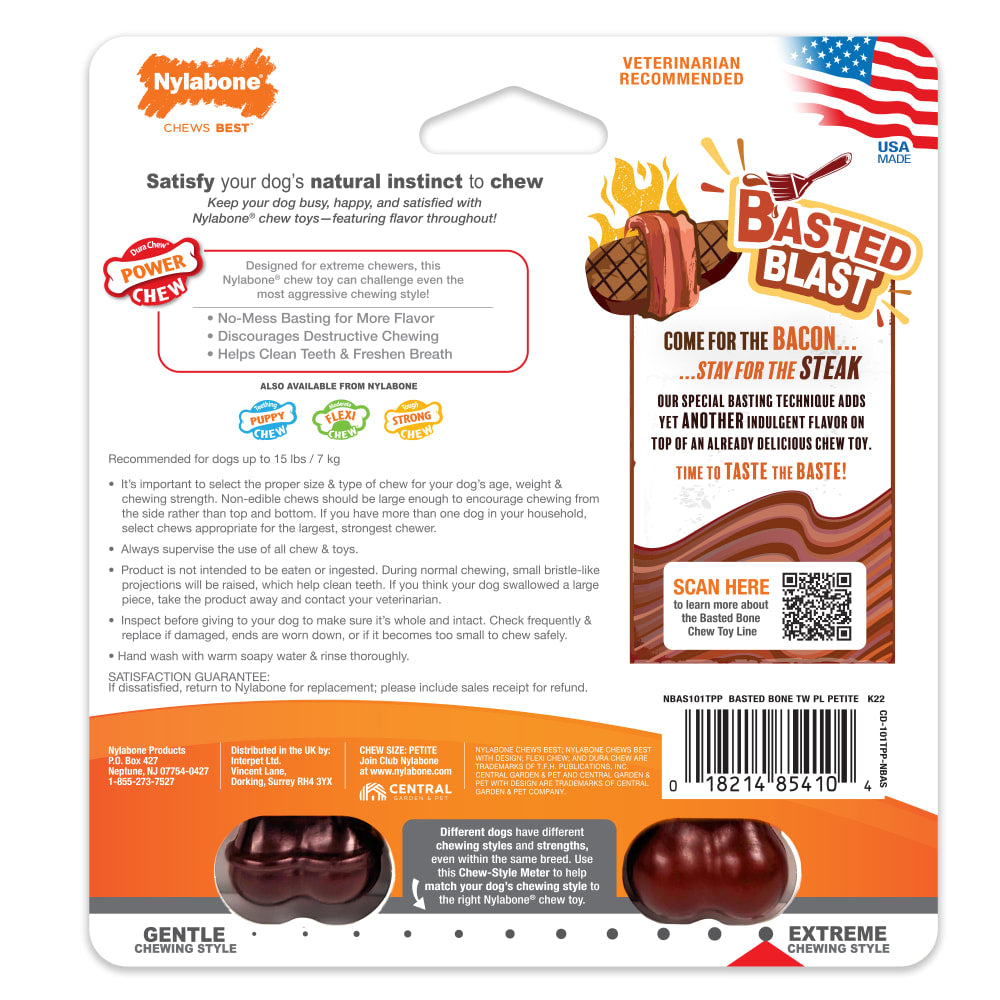 Nylabone Power Basted Blast Bone Twin Pack Steak/Bacon