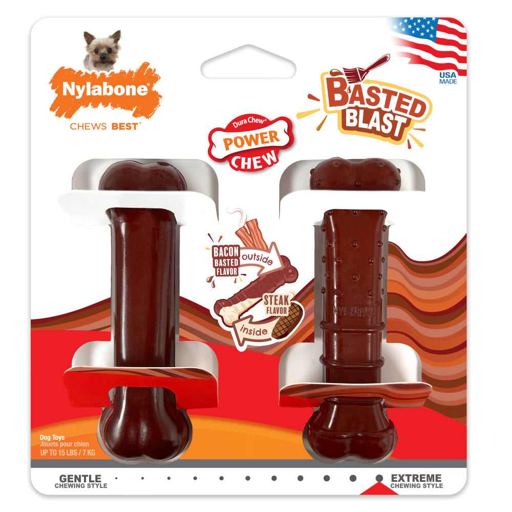 Nylabone Power Basted Blast Bone Twin Pack Steak/Bacon