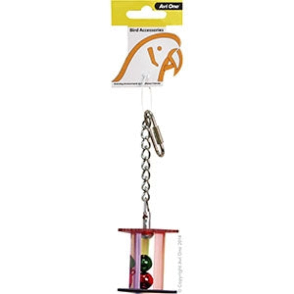 Avi One Bird Toy Acrylic Triangular Prism W Bell Balls