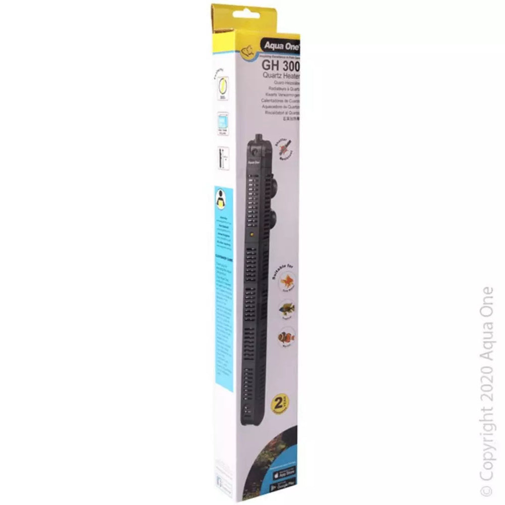Aqua One GH 300 Aquarium Heater standing upright in box