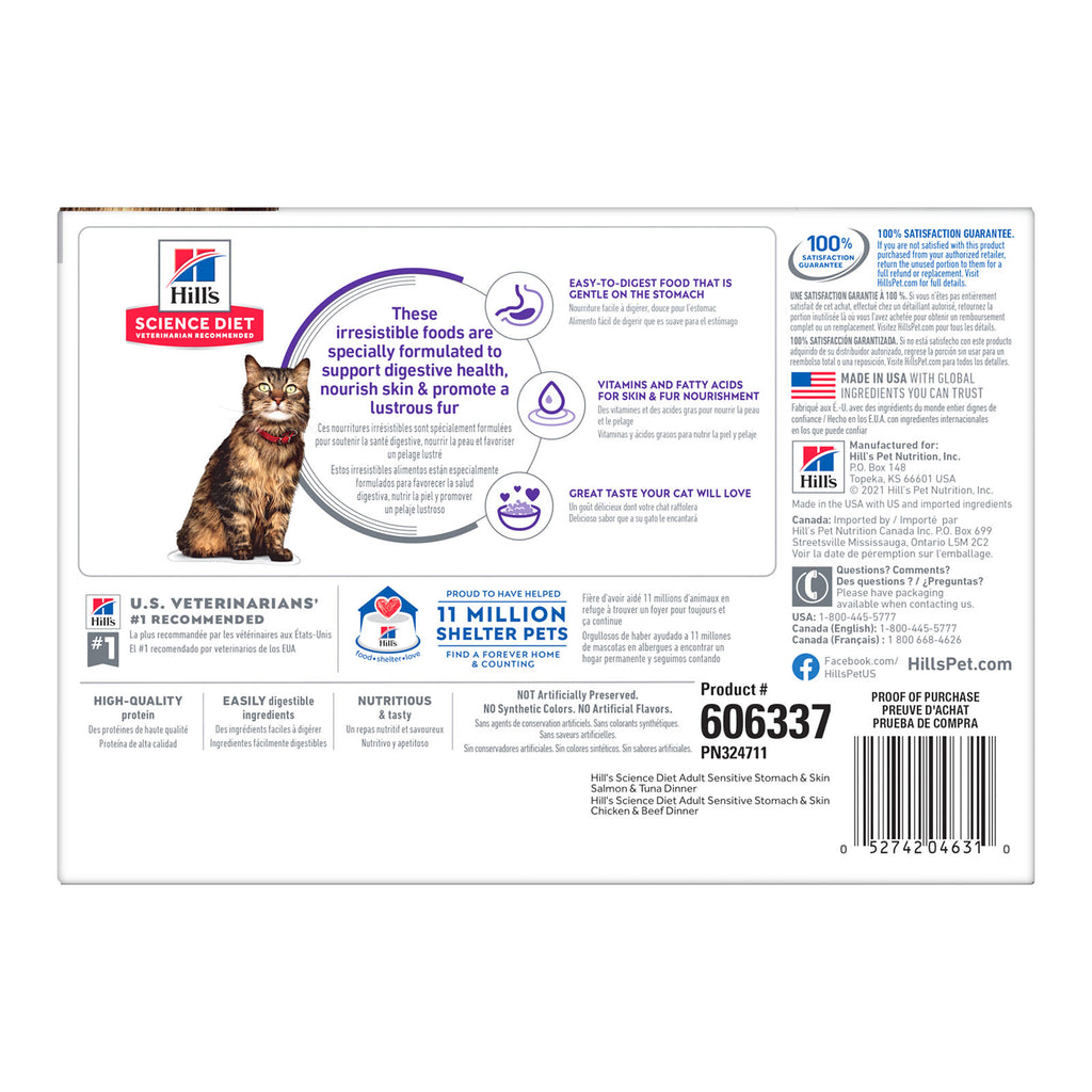Hills Science Diet Cat Adult Sensitive Skin & Stomach Variety 12 Pack