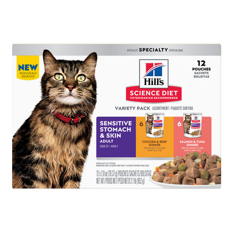 Hills Science Diet Cat Adult Sensitive Skin & Stomach Variety 12 Pack