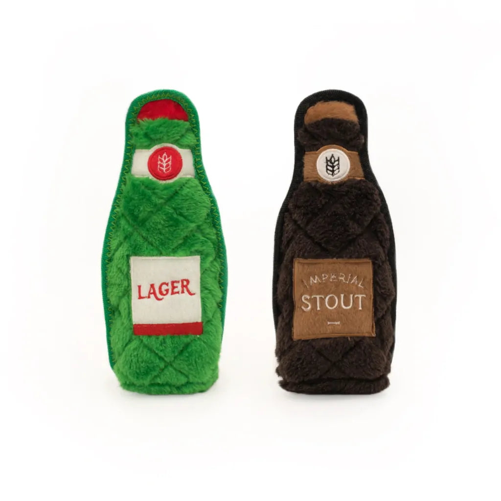 Zippy Paws Z-Stitch Happy Hour Crusherz Squeaker Dog Toy - Lager & Stout 2-pack