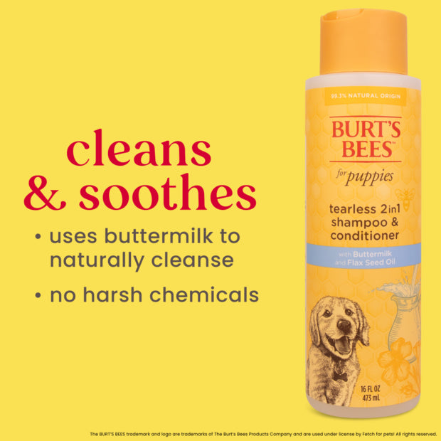 Burts Bees Tearless 2 in 1 Shampoo and Conditioner for Puppies with Buttermilk & Linseed Oil