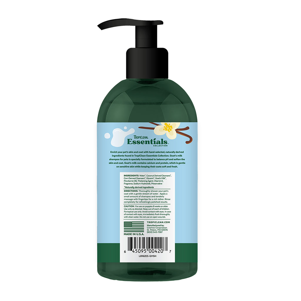 Upmarket Pets & Aquarium | TropiClean Essentials Goat's Milk Shampoo 473mL | Shop Pet supplies online