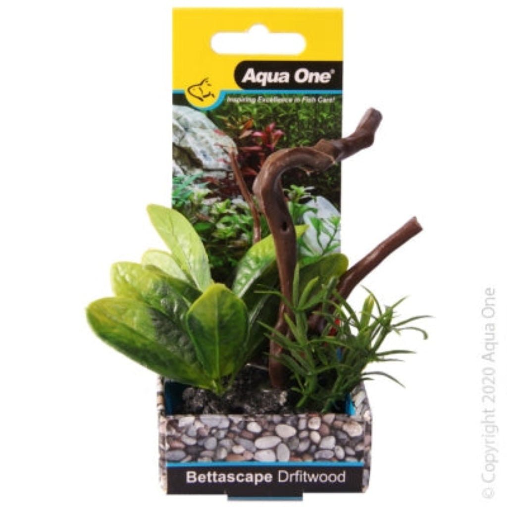 Aqua One Bettascape Lily Leaf on Driftwood Green artificial aquarium plant