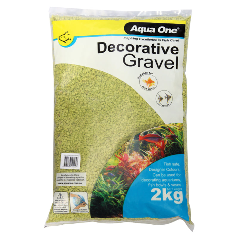 Aqua One Decorative Aquarium Gravel Green 2kg 10283GR – 7mm epoxy-coated colourfast green substrate for coldwater and freshwater tropical fish tanks