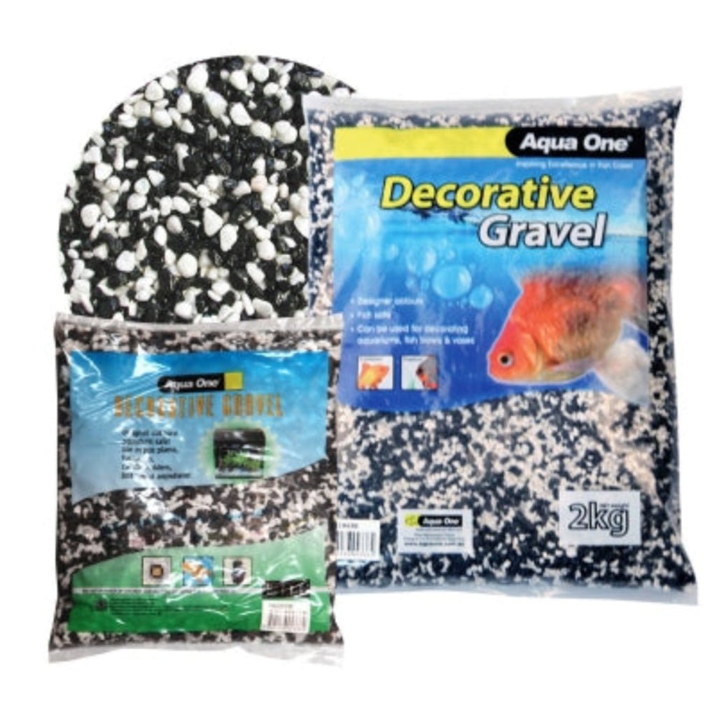 Aqua One mixed white and black decorative aquarium gravel 2kg – 2mm fish tank substrate