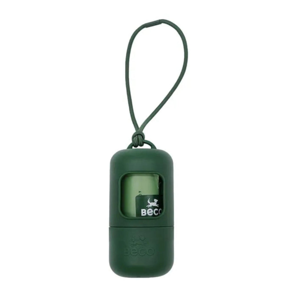 Beco Poop Bag Dispenser with 15 unscented poop bags – lightweight recycled plastic dispenser with elastic loop for dog leads and bags