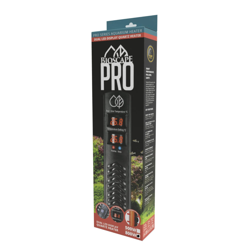 Bioscape PRO Electronic Aquarium Heater 500W and 800W with dual digital temperature display for freshwater and marine aquariums