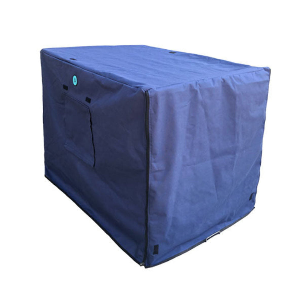 Bono Fido Crate Cover in blue with adjustable side windows and front zipper for collapsible dog crates