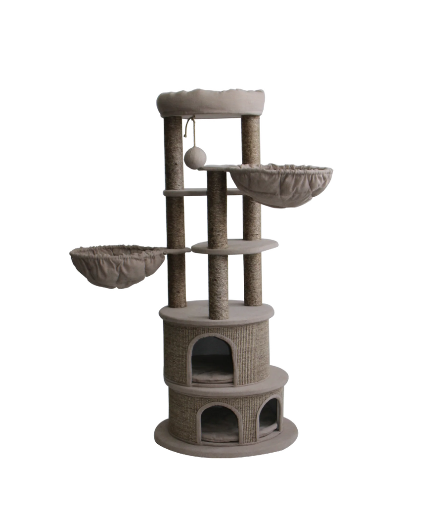 Bono Fido Winterfell luxury multi-level cat tree 70x70x166cm with two hammocks, enclosed condos, platforms and sisal scratching posts