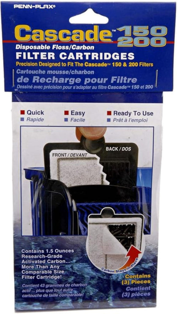 Replacement filter cartridge for Cascade 150 and Cascade 200 internal aquarium filter – activated carbon and filter floss mechanical and chemical filtration cartridge