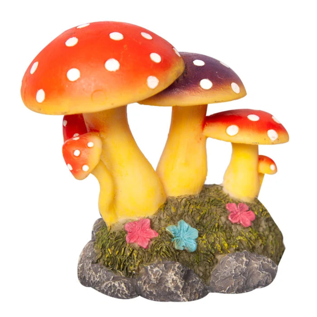 Cluster of Mushrooms on Mossy Rock aquarium ornament 11.5x7.5x10.5cm – resin woodland ornament for freshwater and tropical fish tanks