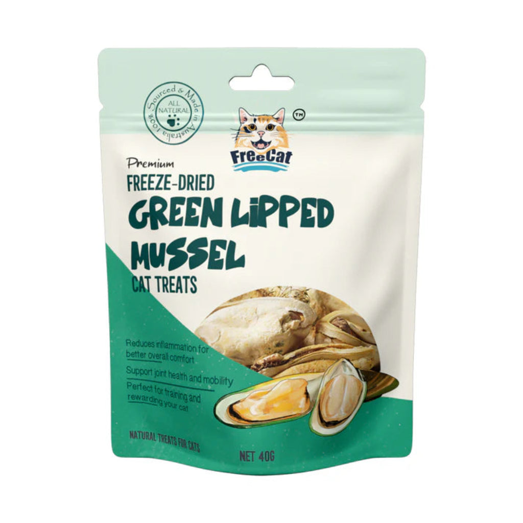 FreeCat freeze dried green lipped mussel cat treats 40g resealable pack