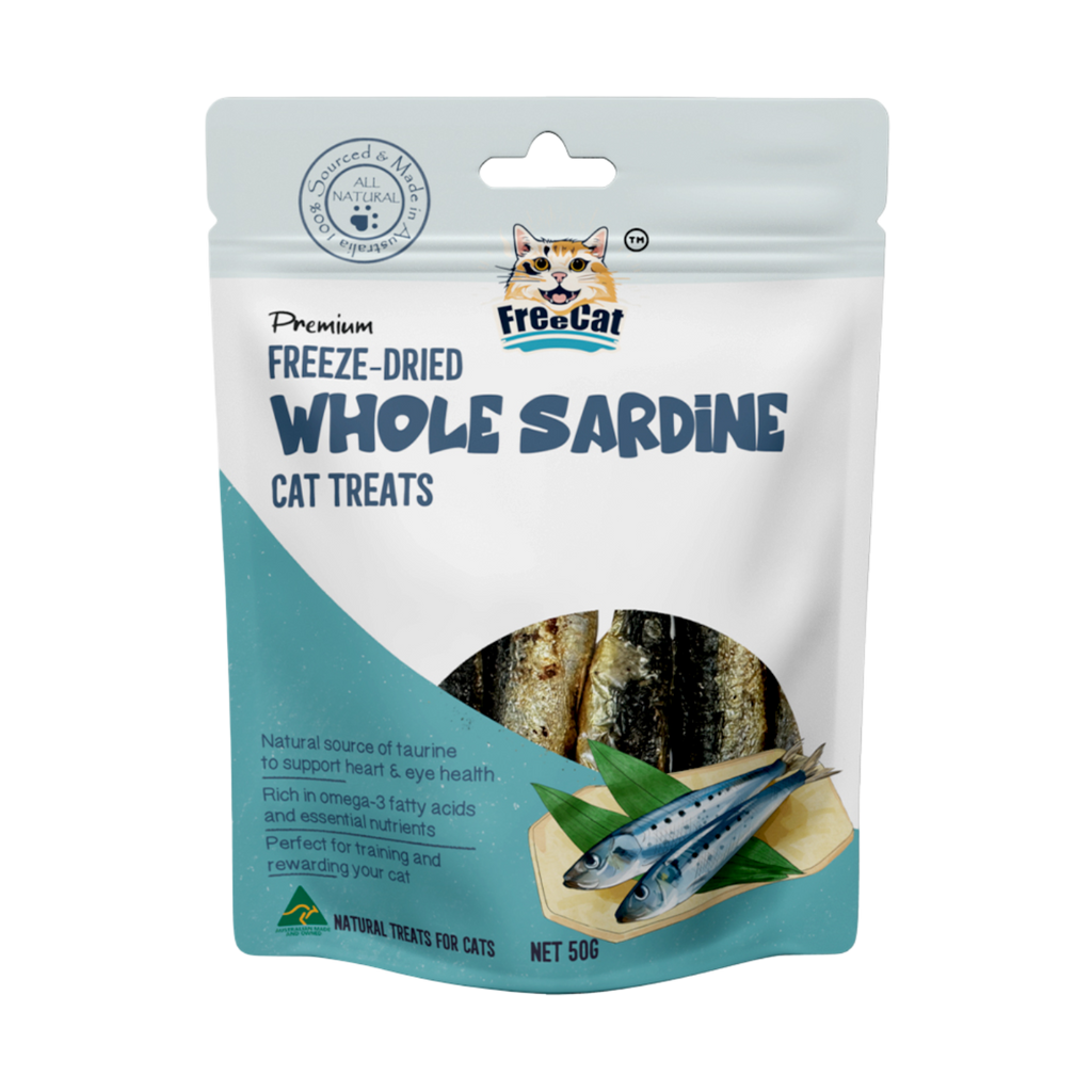 Freecat Freeze Dried Whole Sardine Cat Treats made from whole sardines