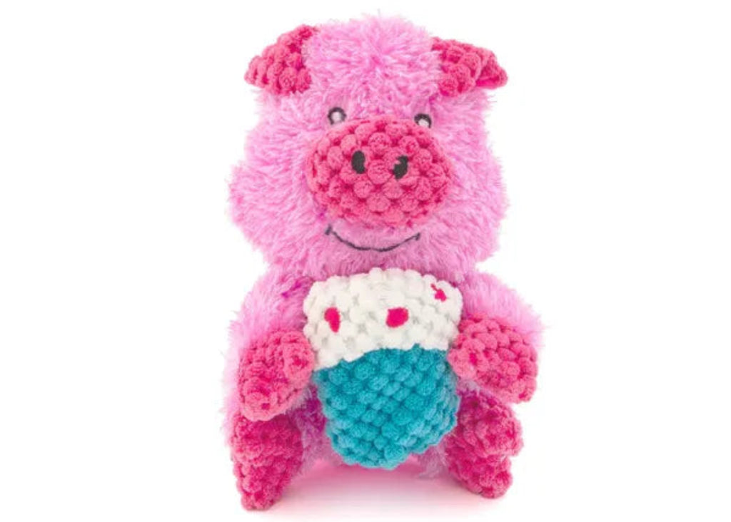 GURU Loveys Pig 2-in-1 interactive plush dog toy with removable squeaker
