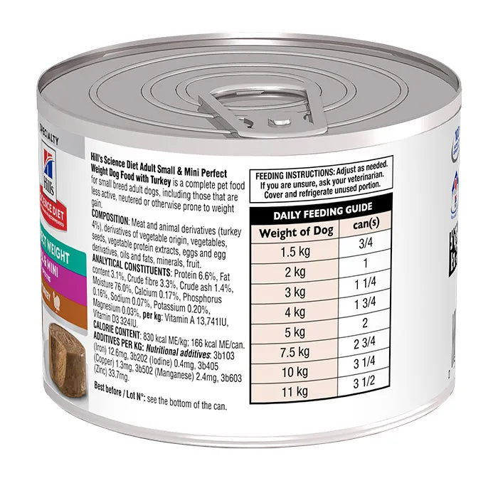 Hills Science Diet Dog Adult Perfect Weight Small & Mini Turkey Can