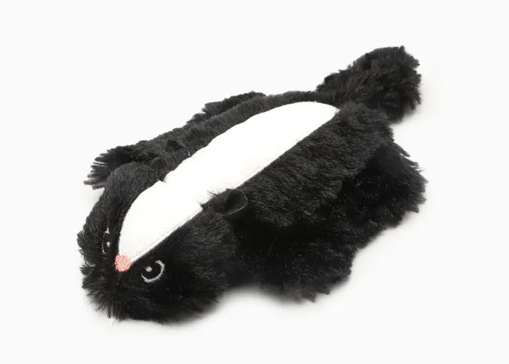 HugSmart Pet Flattie Animals Skunk large plush squeaky dog toy with minimal stuffing and puncture-proof integrated squeaker