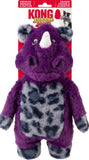 KONG Jungle Jamz Rhino plush dog toy – double-layered full body squeaker crinkle rattle extra durable layer puncture resistant purple safari plush toy for dogs