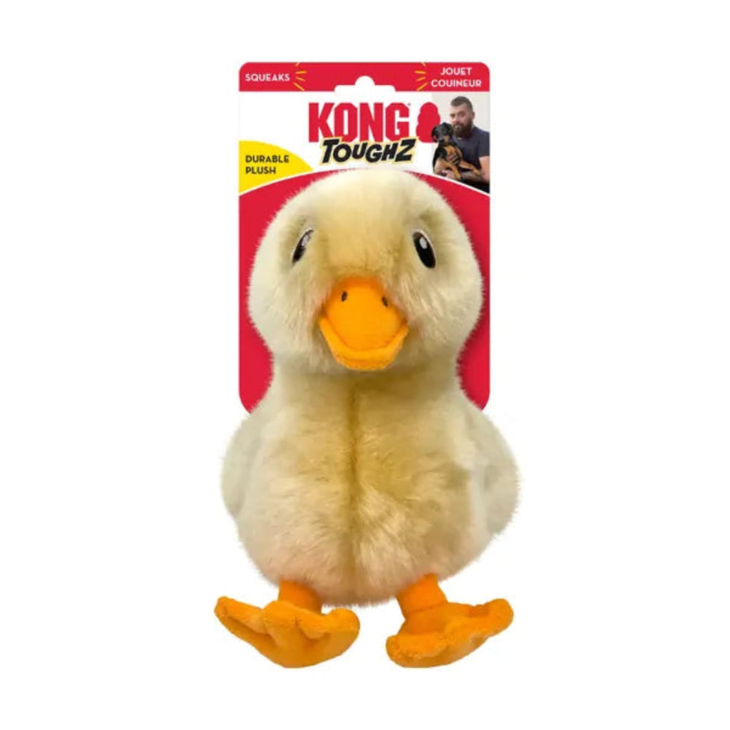 KONG Toughz Duck squeaky plush dog toy medium – extra durable thick plush duck with double squeaker for active dogs