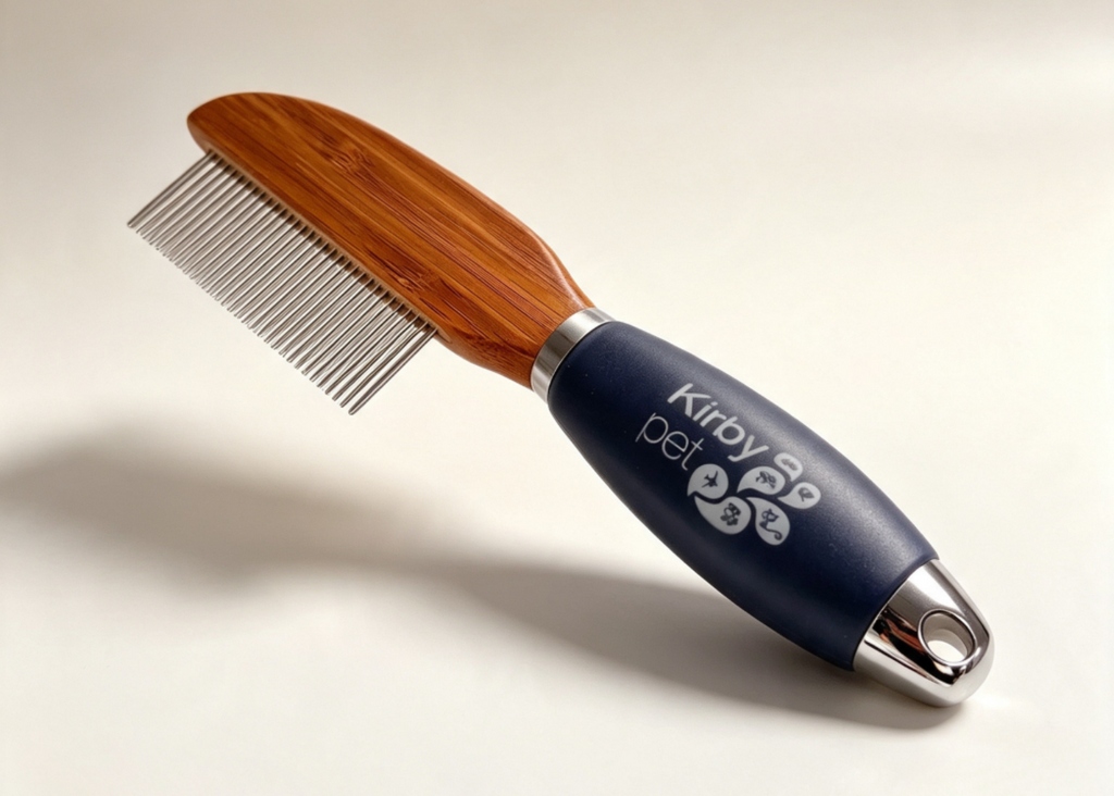 Kirby Pet 31 pin rotating comb for dogs and cats with timber-look head and navy handle