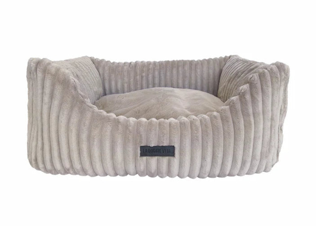 La Doggie Vita Low Front Velour Corduroy Bolster Dog Bed with removable parts