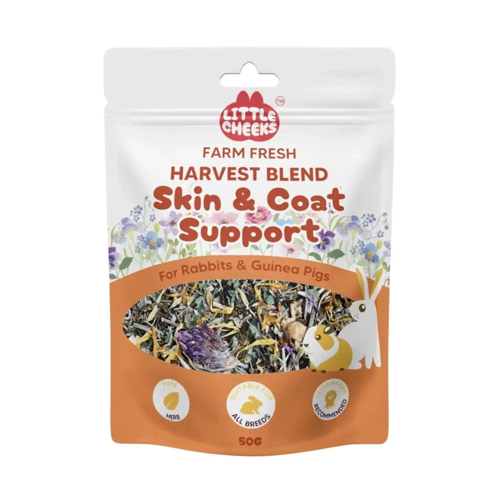 Little Cheeks Farm Fresh Harvest Blend Skin and Coat Support 50g – botanical supplement for rabbits and guinea pigs skin coat and digestion