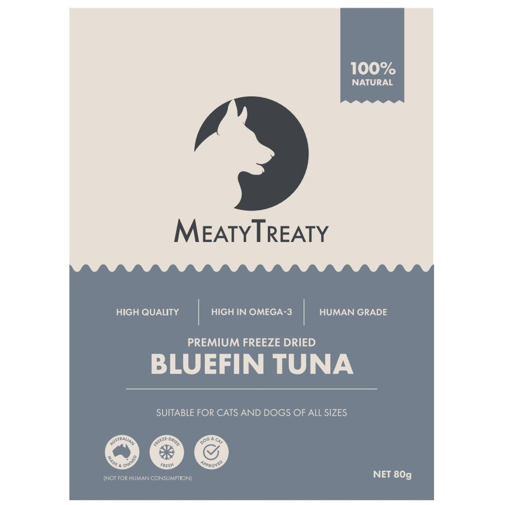 Meaty Treaty Freeze Dried Bluefin Tuna Treats 80g – single ingredient omega-3 rich Australian bluefin tuna freeze dried treat for dogs and cats