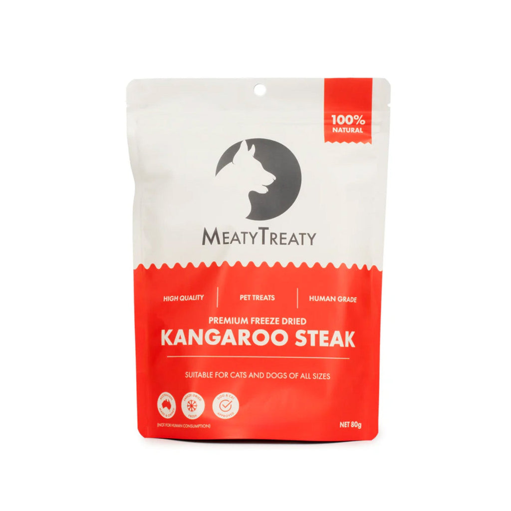 Meaty Treaty Freeze Dried Kangaroo Steak Treats 80g – single ingredient 100% Australian kangaroo novel protein freeze dried treat for dogs and cats