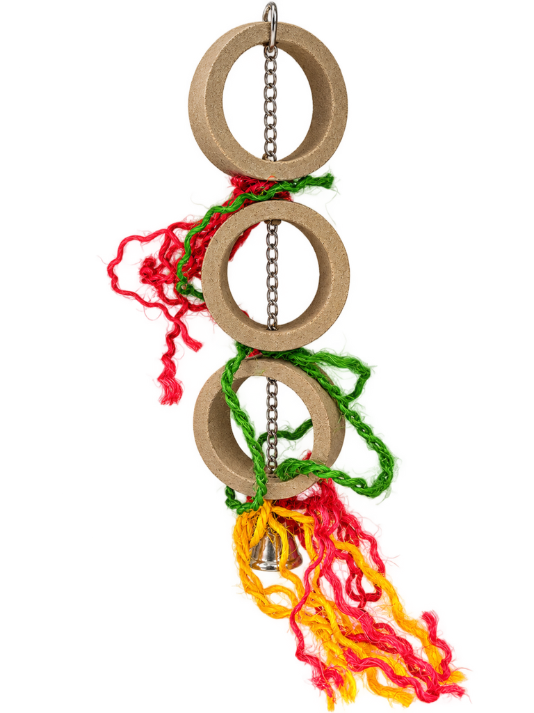 MyBestFriend Triple Ring Shredding Rope Bird Toy with wooden rings and colourful rope