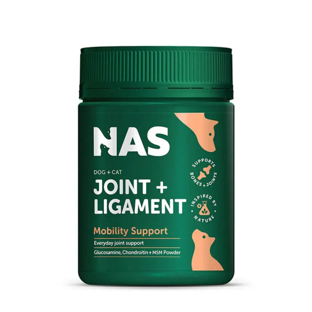 NAS Natural Animal Solutions Joint and Ligament Support Powder 120g – glucosamine chondroitin MSM green lipped mussel joint supplement for dogs and cats