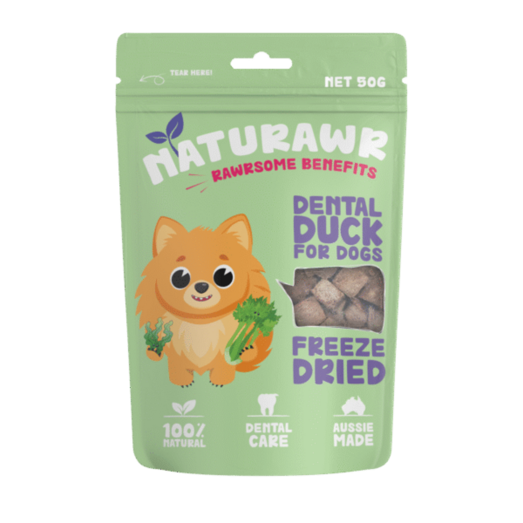 Naturawr Dental Duck Freeze Dried Dog Treats 50g – 100% Australian duck celery and seaweed dental treat for dogs no additives preservative free