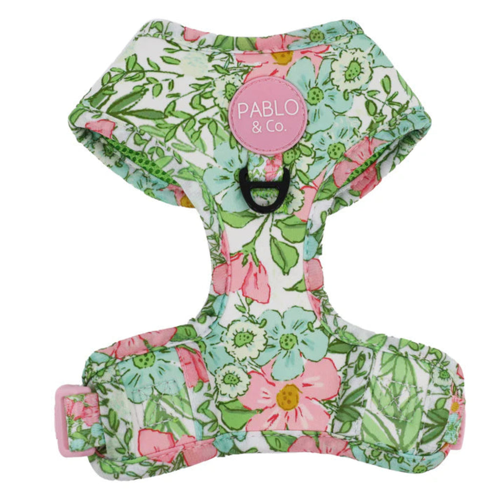 Pablo & Co Flora & Fern Adjustable Dog Harness with floral print and breathable mesh lining