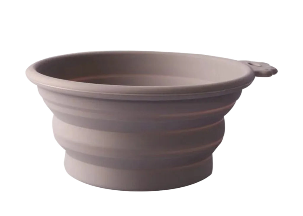 Pet One Silicone Round Travel Bowl in light grey – collapsible food-safe silicone bowl 760ml for dogs and cats