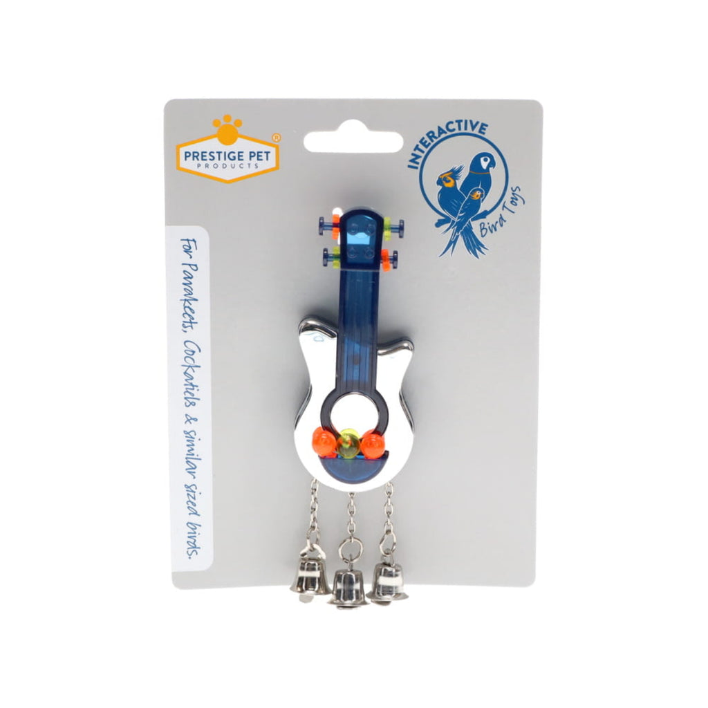 Prestige Pet Interactive Bird Toy Guitar with Bells – colourful guitar shaped bird cage toy with beads mirror and hanging bells for parakeets and cockatiels