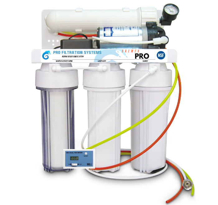 Pro Filtration 4 Stage RO DI Boosted System – reverse osmosis deionisation unit with integrated booster pump for reef marine and freshwater aquariums producing 0 ppm TDS water