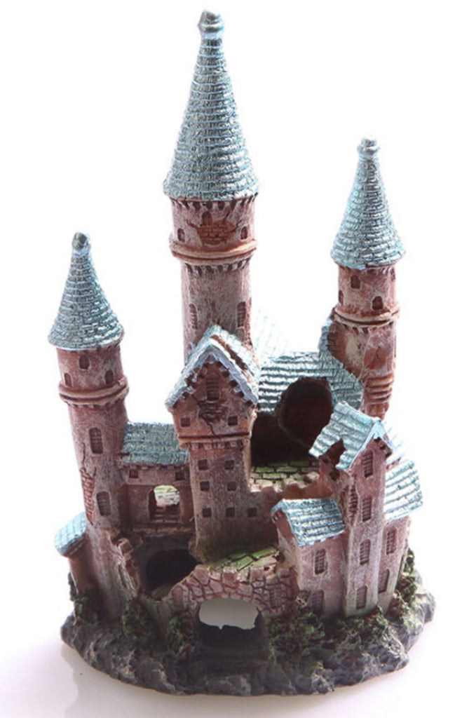 Ruined castle aquarium ornament with metallic finish for freshwater fish tank