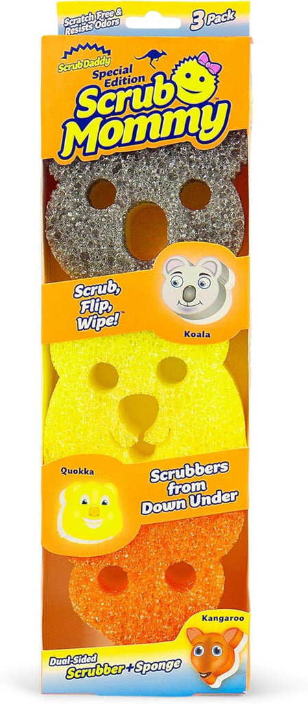 Scrub Mommy Aussie Shapes Sponge 3 pack with koala quokka and kangaroo designs