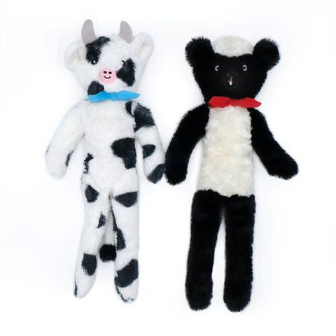 Zippy Paws Fluffy Peltz Plush Squeaker Dog Toy - Sheep & Cow 2-  Pack