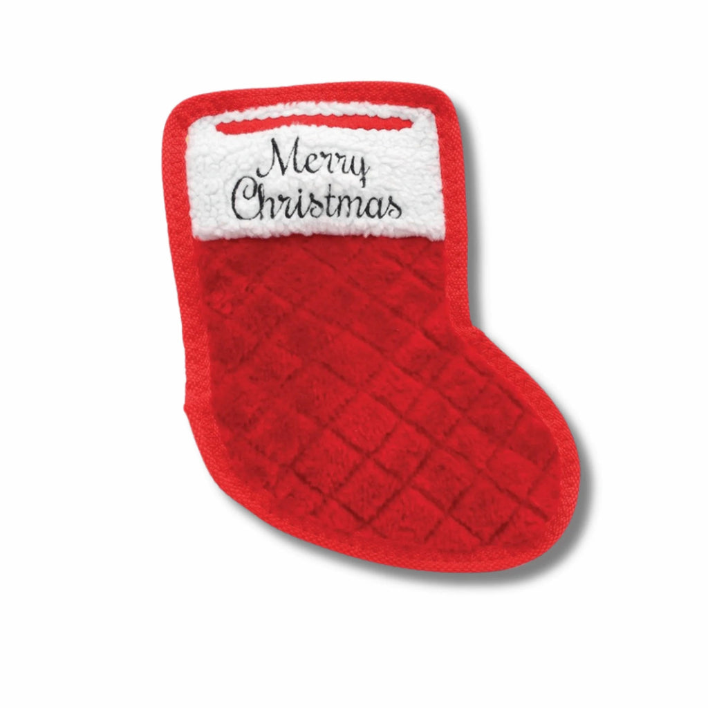 ZippyPaws Holiday Flatty XMAS Stocking flat plush squeaky dog toy – no-stuffing Christmas stocking with Merry Christmas embroidery and two squeakers