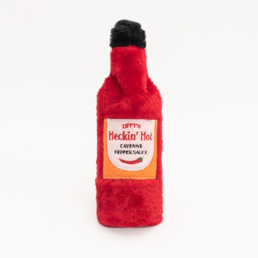 ZippyPaws Hot Sauce Crusherz Heckin Hot red plush squeaky water bottle dog toy