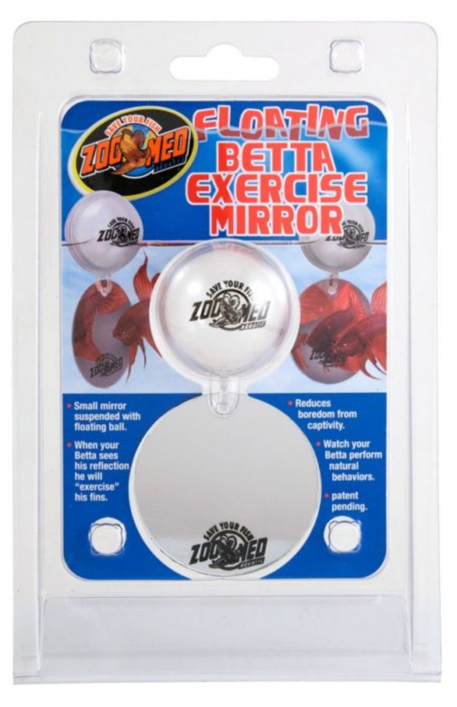 Zoo Med Betta Exercise Mirror – small floating mirror suspended from a floating ball for betta fish enrichment and natural fin display behaviour