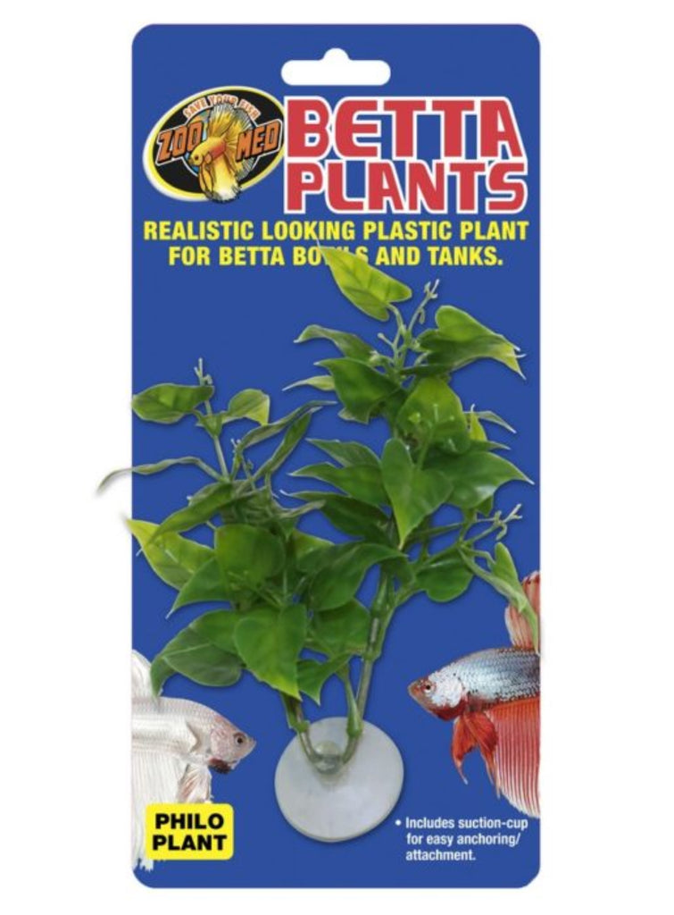 Zoo Med Betta Plant Philo – naturalistic plastic philodendron-style plant with suction cup for betta bowls and nano tanks provides hiding and resting cover for betta fish