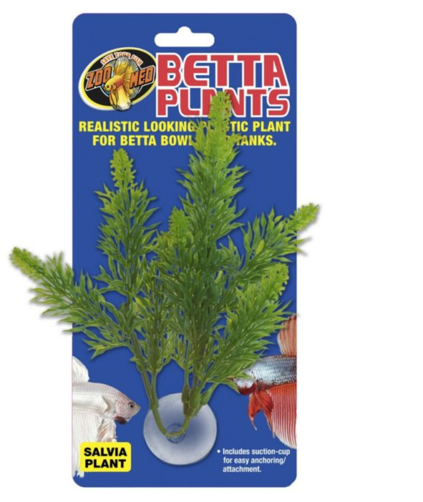Zoo Med Betta Plant Salvia – naturalistic plastic salvia plant with suction cup for betta bowls and nano tanks provides hiding and resting cover for betta fish