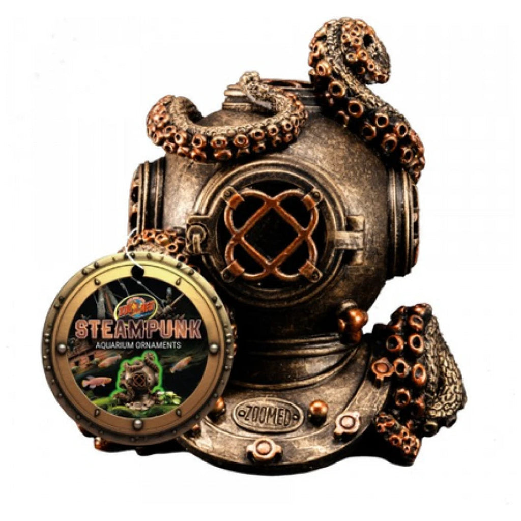 Zoo Med Steampunk Ornament Helmet Octopus 8.5cm – hand painted bronze and copper steampunk diving helmet with octopus design for aquariums and terrariums