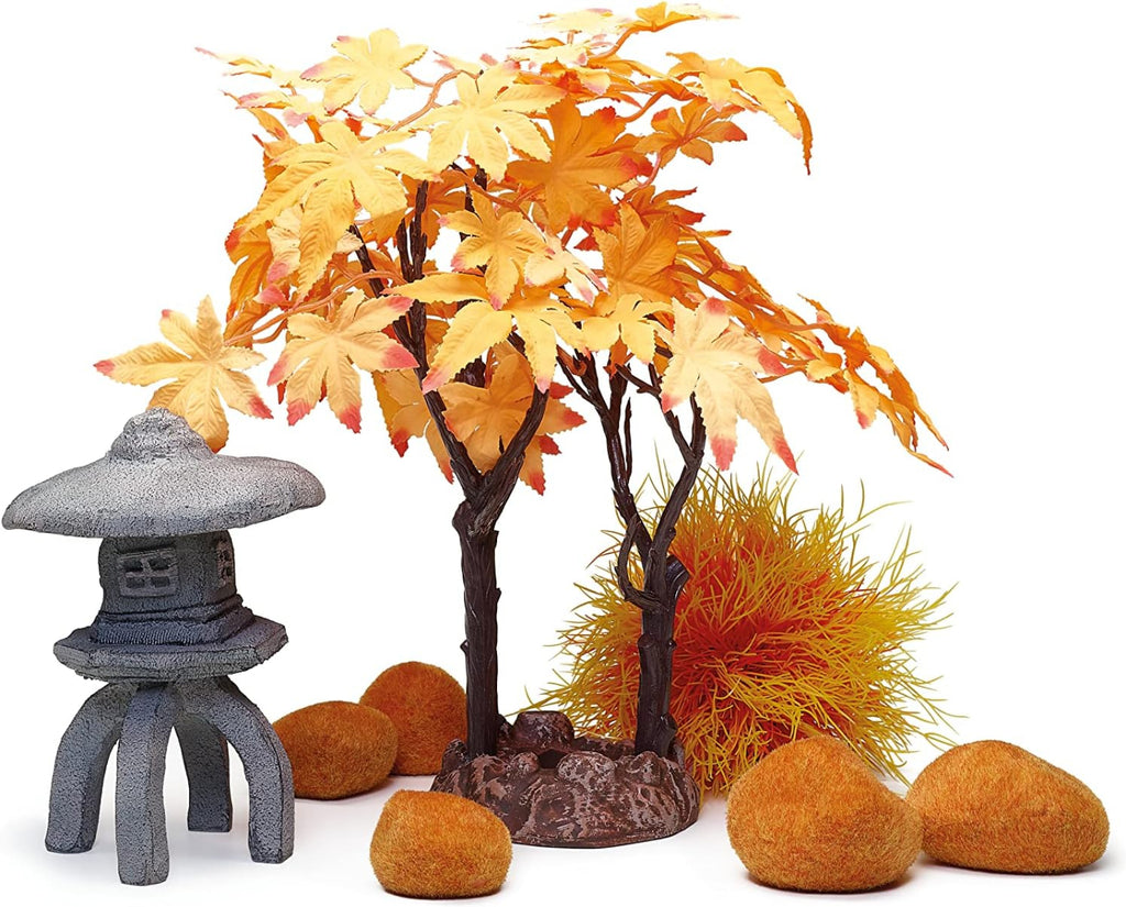 biOrb Decor Set Autumn 55024 55027 – seasonal autumn themed aquarium decoration kit with maple tree orange moss pebbles sea lily and pagoda lantern for biOrb aquariums