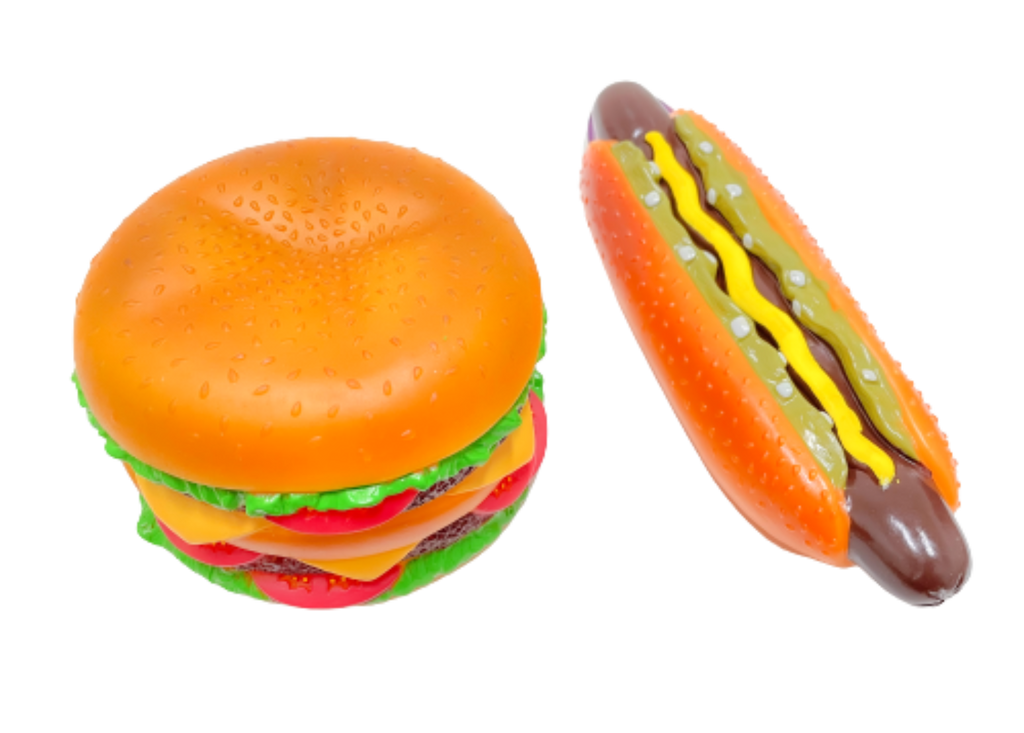 6 inch squeaky giant double decker hamburger dog toy – large plush burger squeaky toy for medium to large dogs