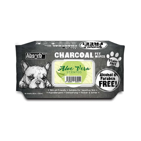 Absorb Plus Charcoal Pet Wipes - Aloe Vera 80 Sheets (20 x 15cm)