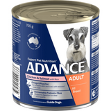 Advance Adult Dog All Breed Chicken Salmon and Rice wet food can – Australian-made complete balanced wet dog food available in 410g 700g and 12 pack